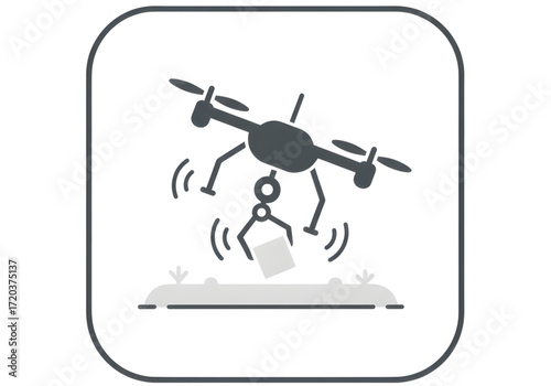 Minimal icon of a drone collecting samples — no background , PNG, no shadow