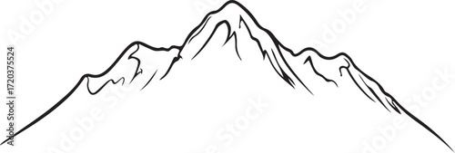 Majestic mountain peaks silhouette hand drawn style