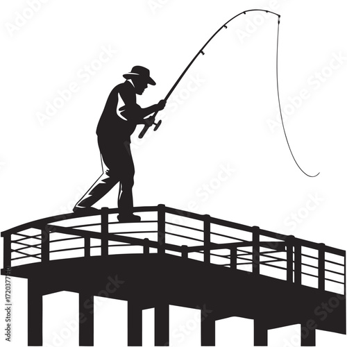 Fisherman casting from pier silhouette