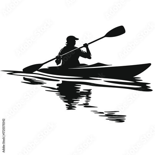 Kayaker resting on calm water silhouette