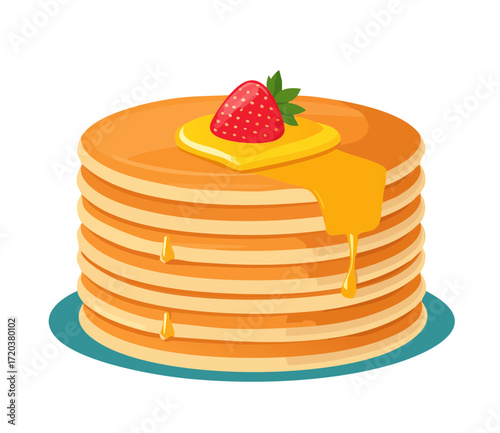 Stack of Pancakes and Syrup  Isolated on a Transparent Background