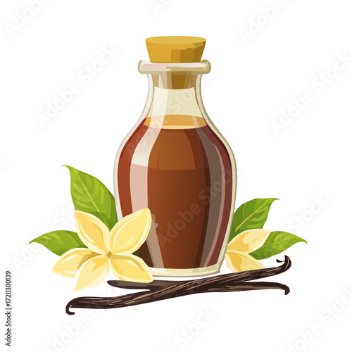 Bottle of Vanilla Bean Coffee Syrup Isolated on a Transparent Background 