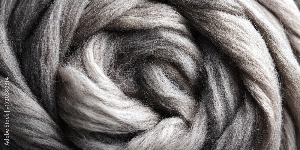 Fototapeta premium Red wool yarn spiral arranged in circular coil creating cozy textured textile background closeup - AI generated