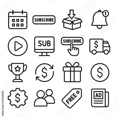 Membership and subscription plan icons. Outline symbols. Line design