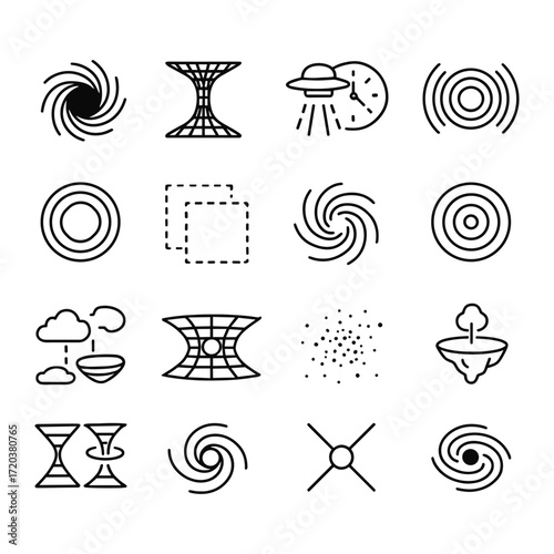 Cosmic anomaly vector icon set. Outline symbols. Line design