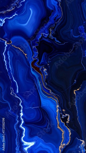 Abstract swirling blue and gold marble pattern