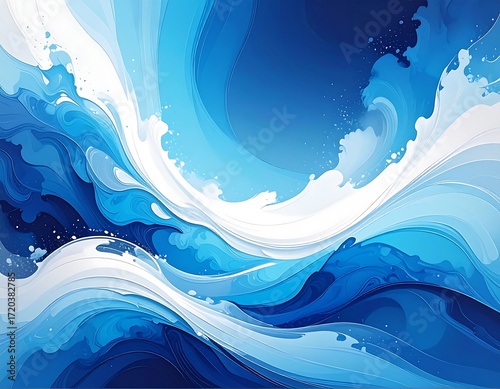 Abstract swirling blue and white waves