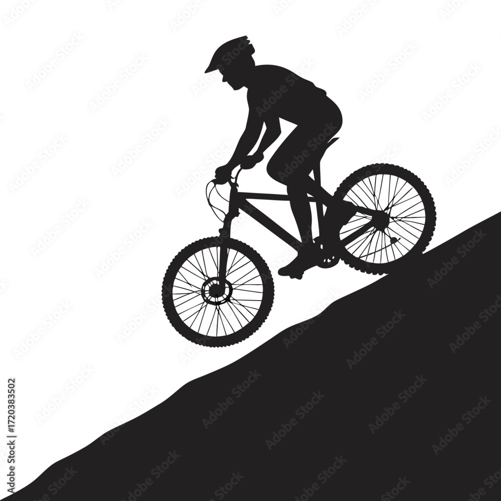 Fototapeta premium Cyclist pedaling uphill silhouette