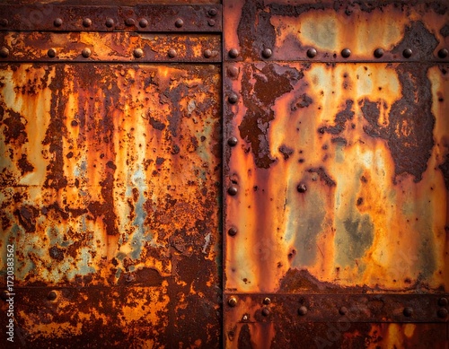Rusted metal panels with rivets