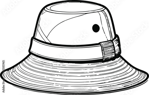 Bucket hat line art, bold black outline, clean composition 3