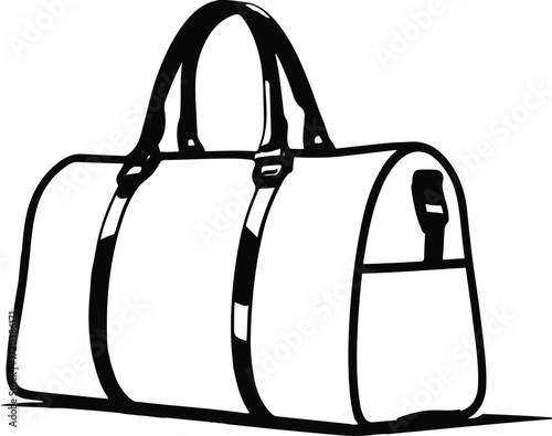Duffel bag side view, thick black outline, clean fashion vector 2
