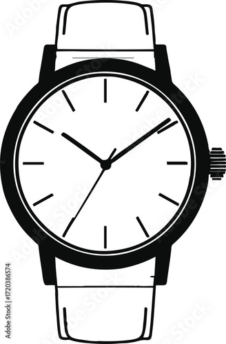 Minimalist wristwatch, thick black outline, clean vector 1