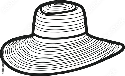 Wide brim summer hat, thick outline, minimal line art 3