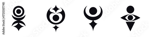 Mystical Halloween Symbols Vector Set – Abstract Occult Icons, Spooky Eye Design, Witchcraft Emblems, Esoteric Halloween Clipart Elements for Dark Magic and Horror-Themed Art