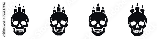 Halloween Skull with Candles Vector Set – Spooky Candlelit Skulls Silhouette Icons, Creepy Gothic Elements for Horror Designs, Haunted Decorations, and Halloween-Themed Artwork