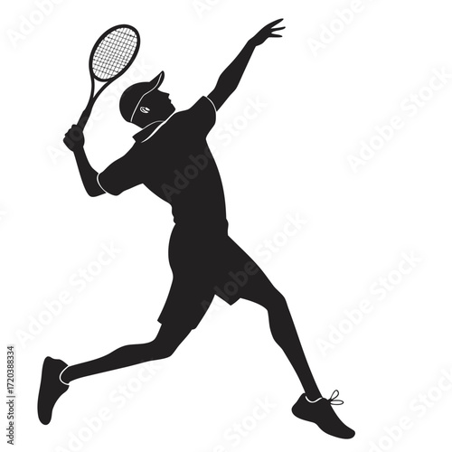 Tennis player jumping for smash silhouette