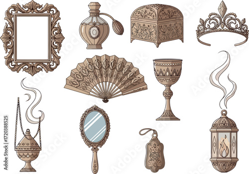 Vintage Ornate Items Vector Set