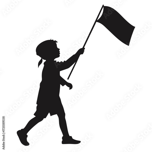 Child holding small flag silhouette