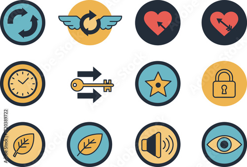 Flat Icons: Love, Time, Security & More
