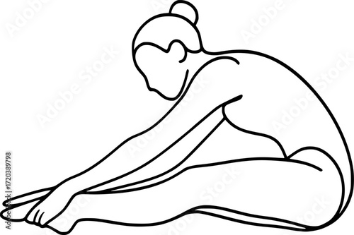Minimal black and white line art of a gymnast jumping in pike position, elegant vector silhouette perfect for sports, fitness, gymnastics, and minimal design projects
