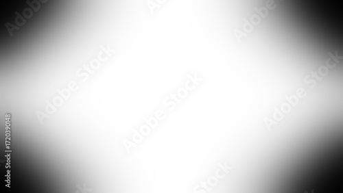 Black And White Radial Vignette Abstract Transparent Background. Smooth Monochrome Gradient From Bright Center Glow To The Dark