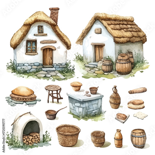 Slovenian Ancient Culture, watercolor illustration vector, isolated on a white background.