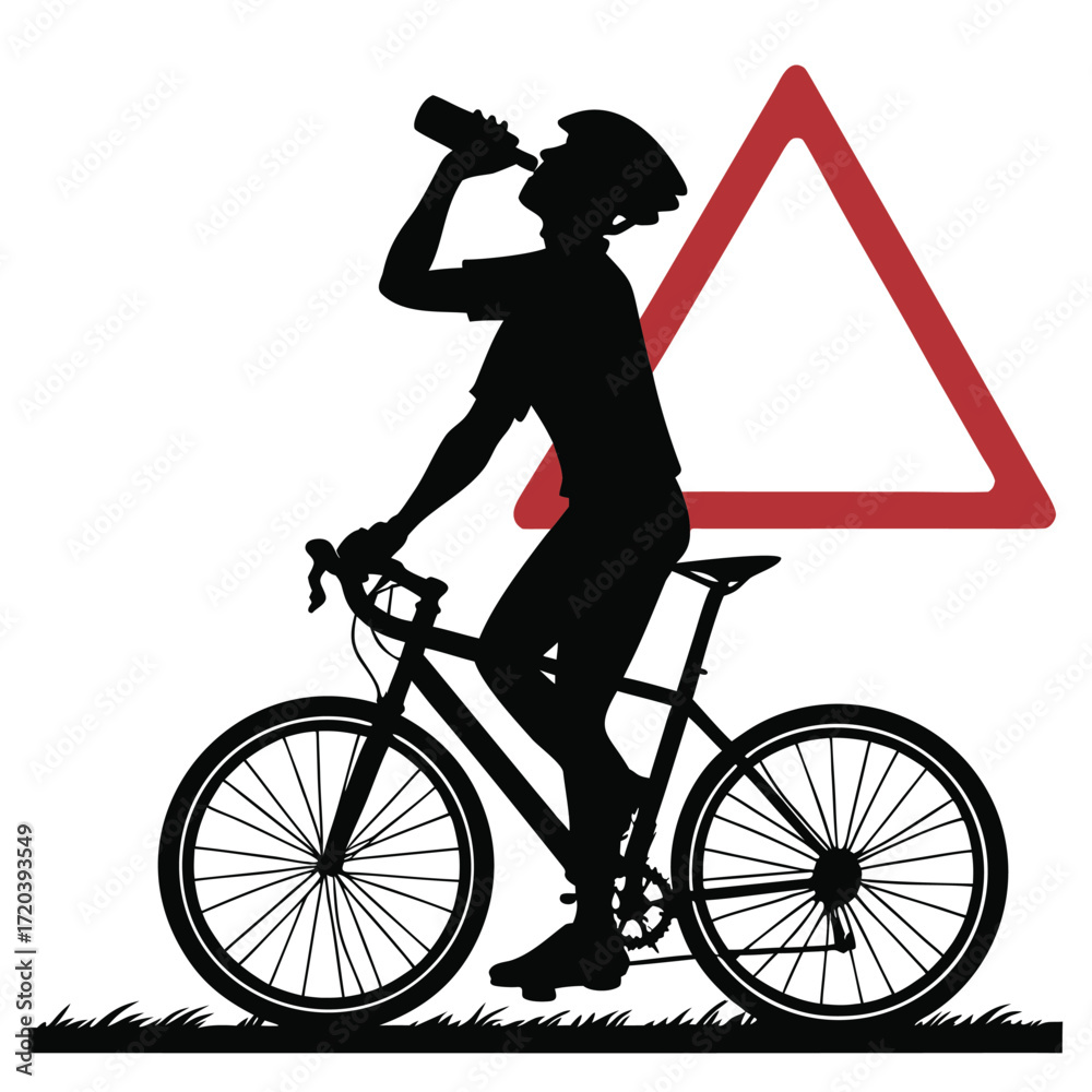 Fototapeta premium Cyclist stopping to drink water silhouette