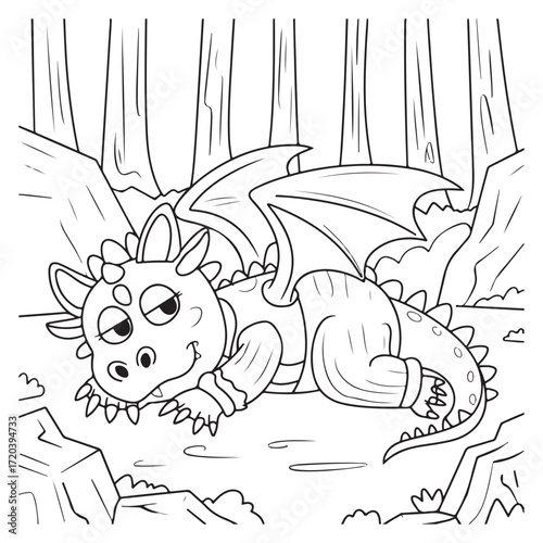 cute little dragon Coloring
Pages with Black and white
vector illustration