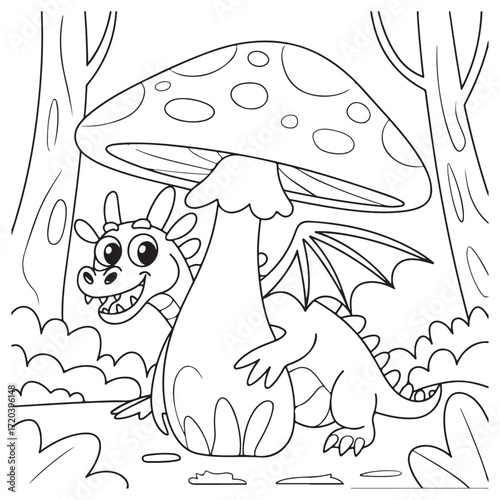 cute little dragon Coloring
Pages with Black and white
vector illustration
