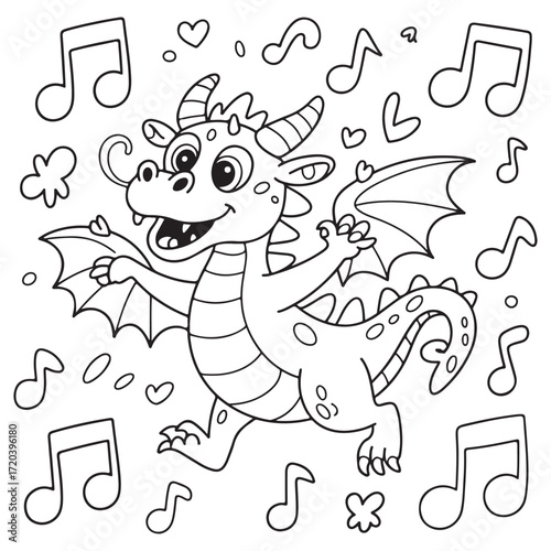 cute little dragon Coloring
Pages with Black and white
vector illustration