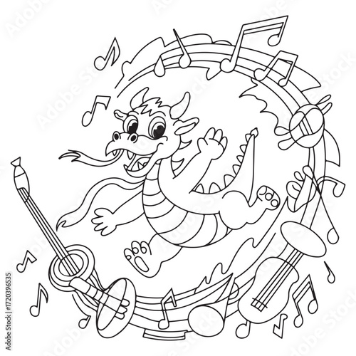 cute little dragon Coloring
Pages with Black and white
vector illustration