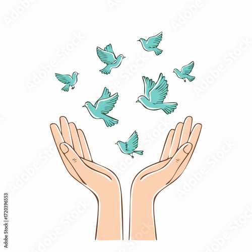 Hands releasing doves