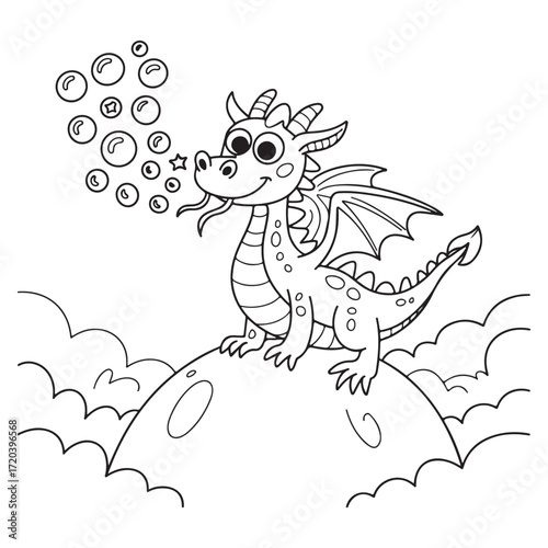 cute little dragon Coloring
Pages with Black and white
vector illustration