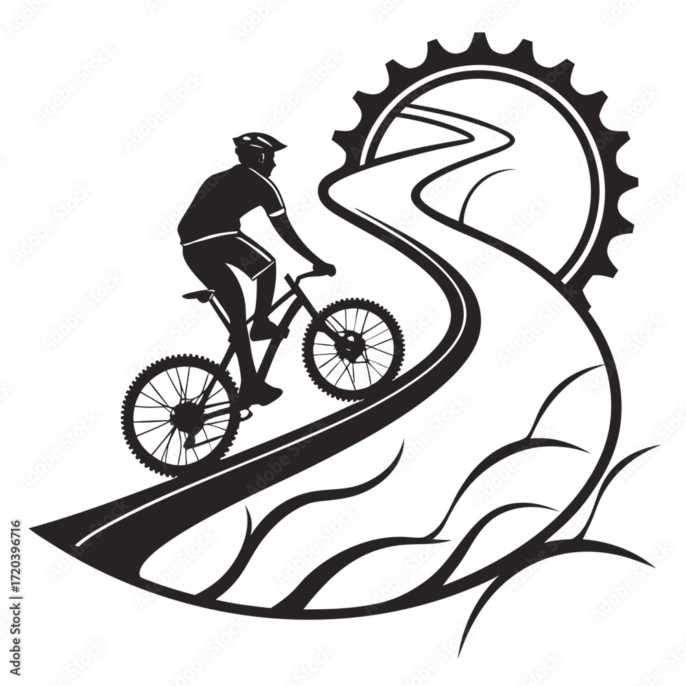Fototapeta premium Biker riding along seaside path silhouette