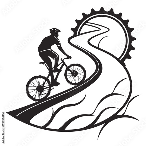 Biker riding along seaside path silhouette