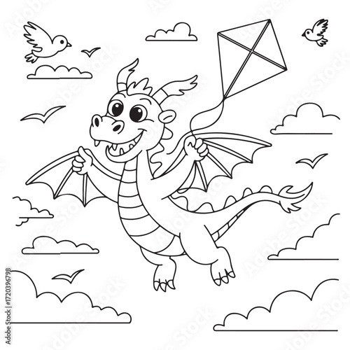 cute little dragon Coloring
Pages with Black and white
vector illustration