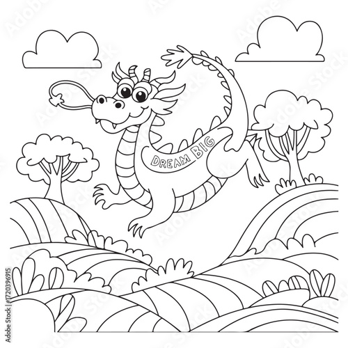 cute little dragon Coloring
Pages with Black and white
vector illustration