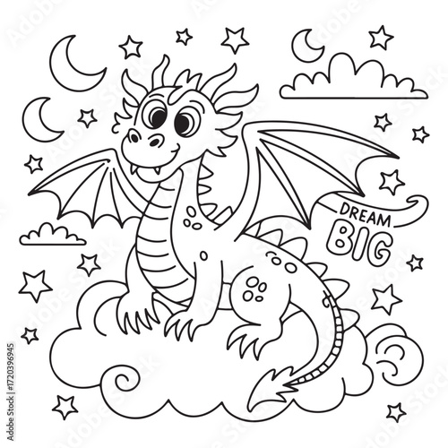 cute little dragon Coloring
Pages with Black and white
vector illustration