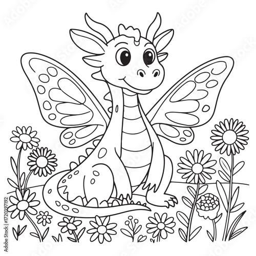cute little dragon Coloring
Pages with Black and white
vector illustration