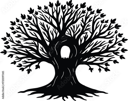 Hollow Tree Silhouette | Old Nature Vector Design