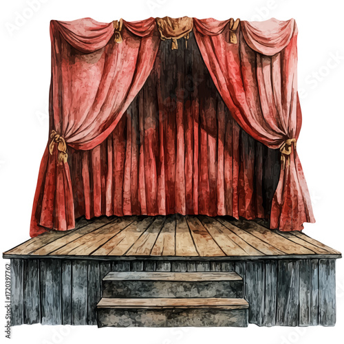 Scottish Indie Theatre, watercolor drawing vector, isolated on a white background.