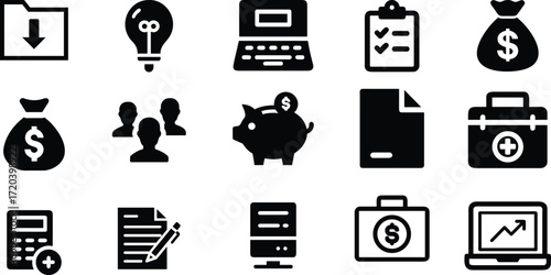Business and Finance Icons Set with Money and Technology Symbols folder download