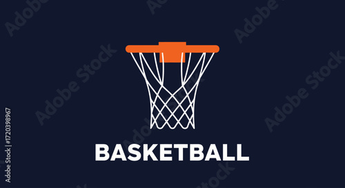 Simple graphic of a basketball hoop and net against a dark background.
