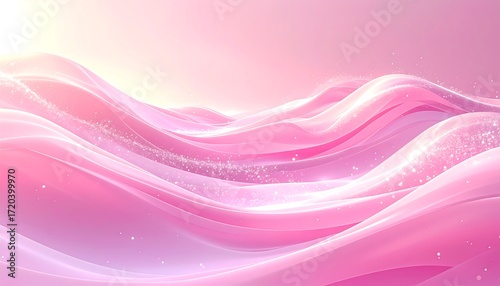 Abstract, flowing pink waves with sparkling highlights and soft lighting. A dreamy, artistic rendering evoking movement