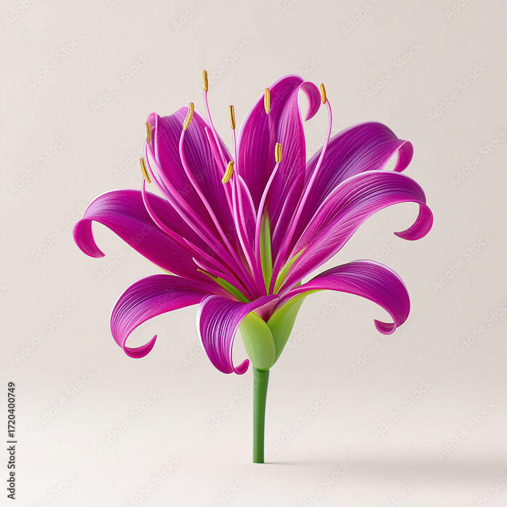 Naklejka premium spider lily with deep purple curled petals and matching purple filaments rising 