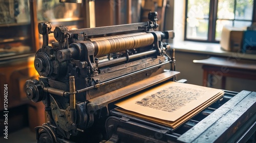 Antique Printing Press in a Vintage Workshop: A Glimpse into the Past