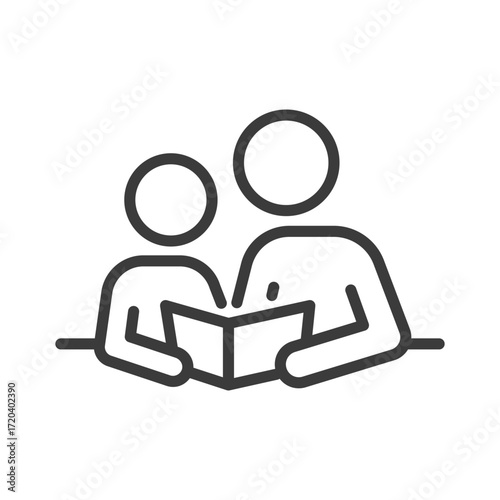 reading a book clip art icon symbol, learning sign, education concept, back to school, homeschooling, taking a break, knowledge is power, recreational pursuit, teacher and student reading a book