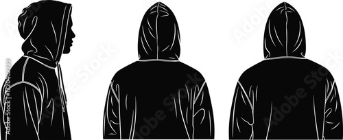 Hoodie silhouettes, casual fashion vector, streetwear clothing artwork, sweatshirt design, abstract apparel illustration, isolated garment graphic, modern urban style