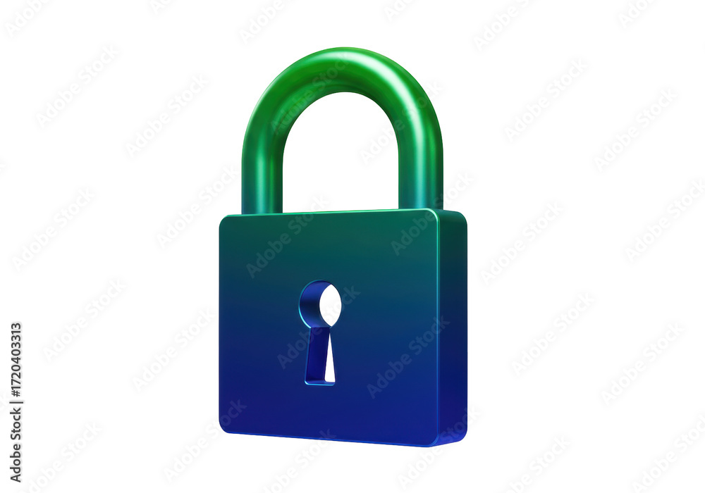 Naklejka premium Isolated Modern Lock in Blue Green Gradient Security Concept Design with Shackle