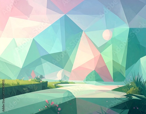 Pastel polygonal landscape